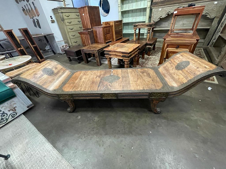 Handmade Vintage Antique French Style Chaise Lounge | Solid Wood & Metal Decorations| Made in India