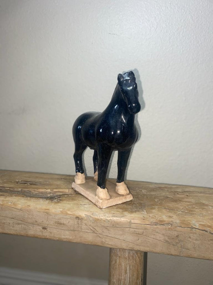 Ceramic Black Stallion Small horse ( handmade ).