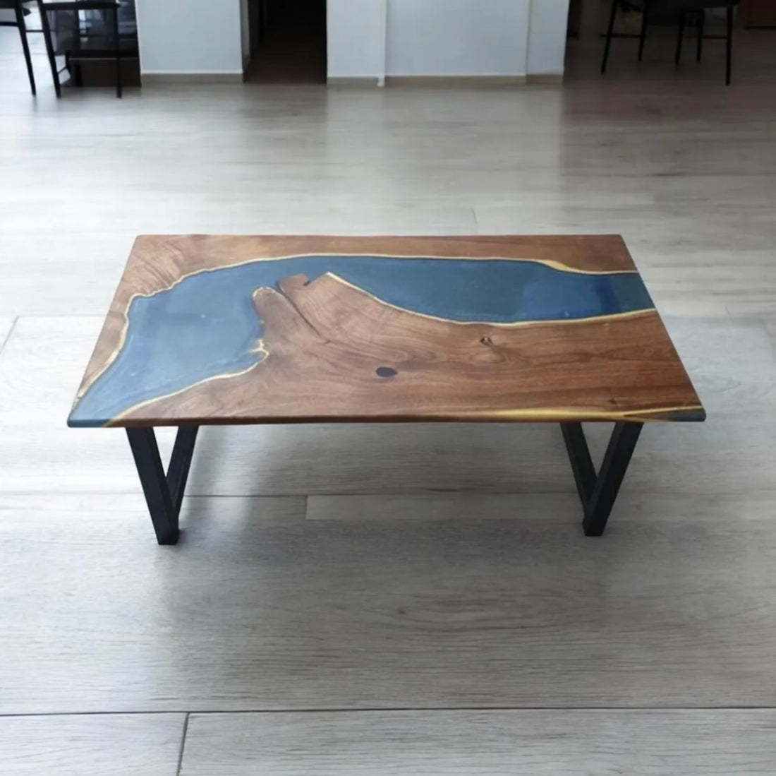 Epoxy Resin Acacia Wood Rectangular Coffee Table/Modern Table Blue 45 X 24 X 19.5 inches Handmade