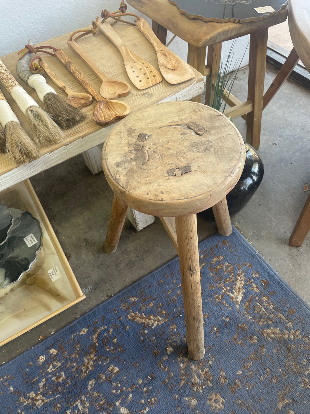 Antique Rustic Vintage Round Stool (Size & Finish Vary)