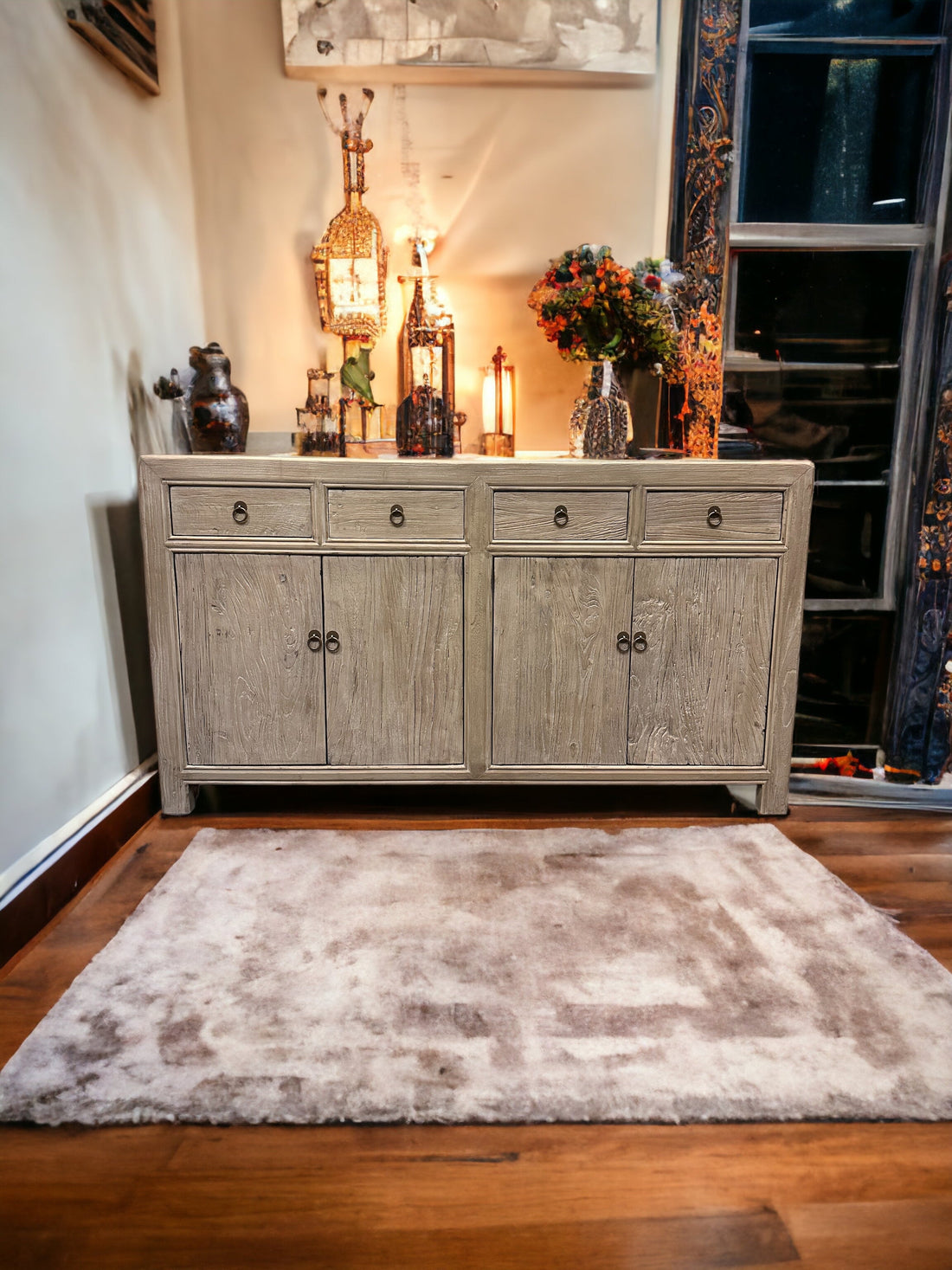 63" Long Four Drawers Sideboard Weathered Neutral