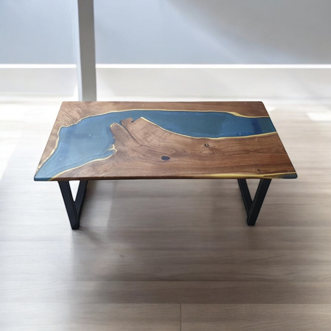 Epoxy Resin Acacia Wood Rectangular Coffee Table/Modern Table Blue 45 X 24 X 19.5 inches Handmade