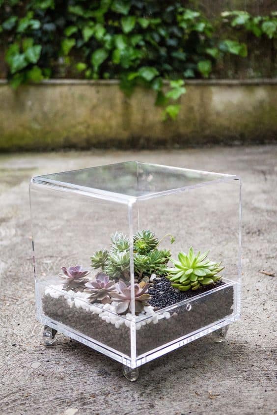 Clear Transparent Coffee Table / Clear Side Table / Clear End Table / Clear Accent Table / Coffee Table on Wheels / Indoor Planter /Handmade