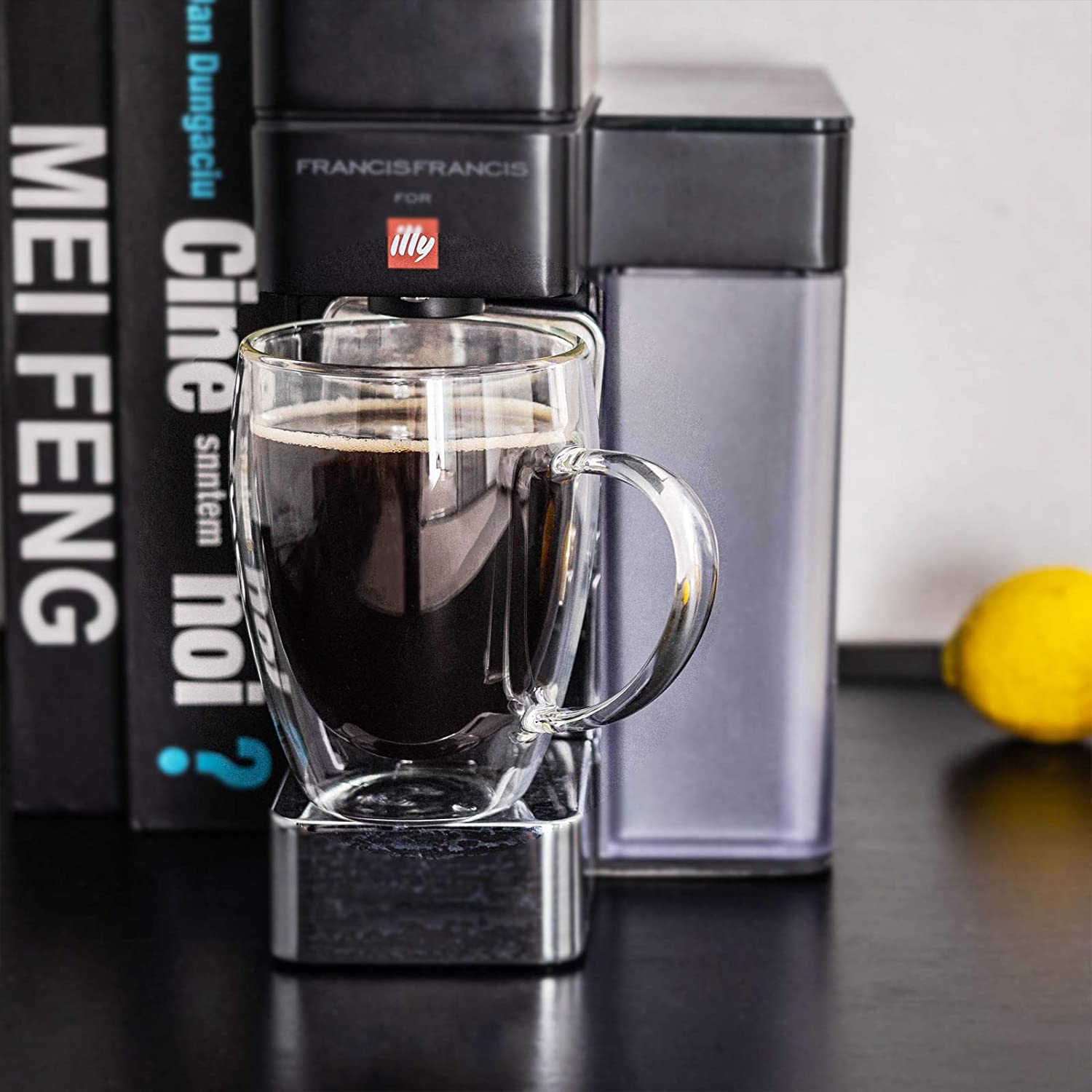 Insulated Double Wall Glass Coffee Mugs with Handle , 12 Oz.