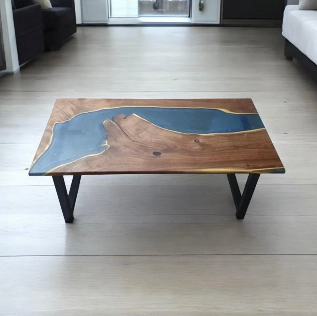 Epoxy Resin Acacia Wood Rectangular Coffee Table/Modern Table Blue 45 X 24 X 19.5 inches Handmade