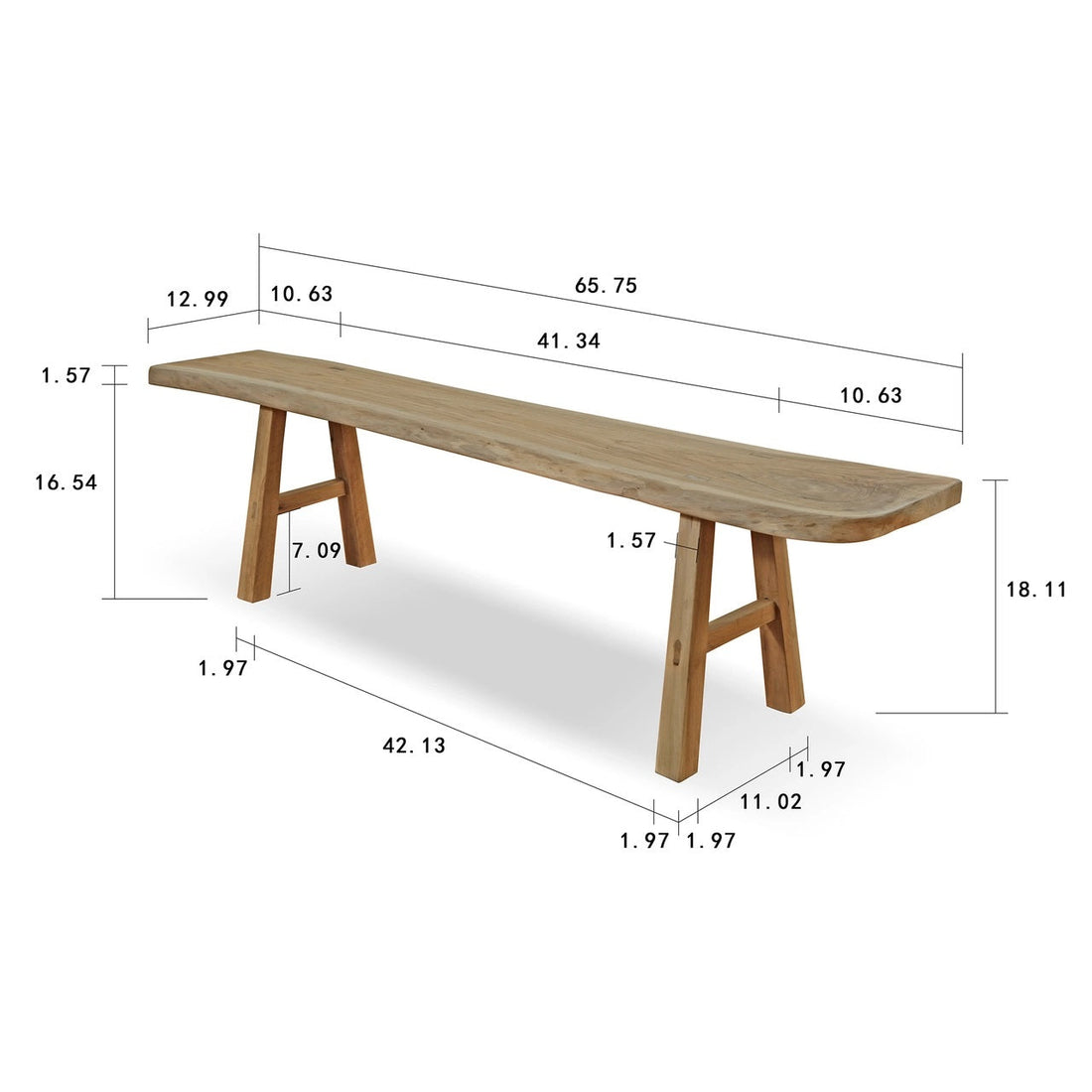 65" Long Live Edge Bench Walnut Wood Natural(size and color vary)