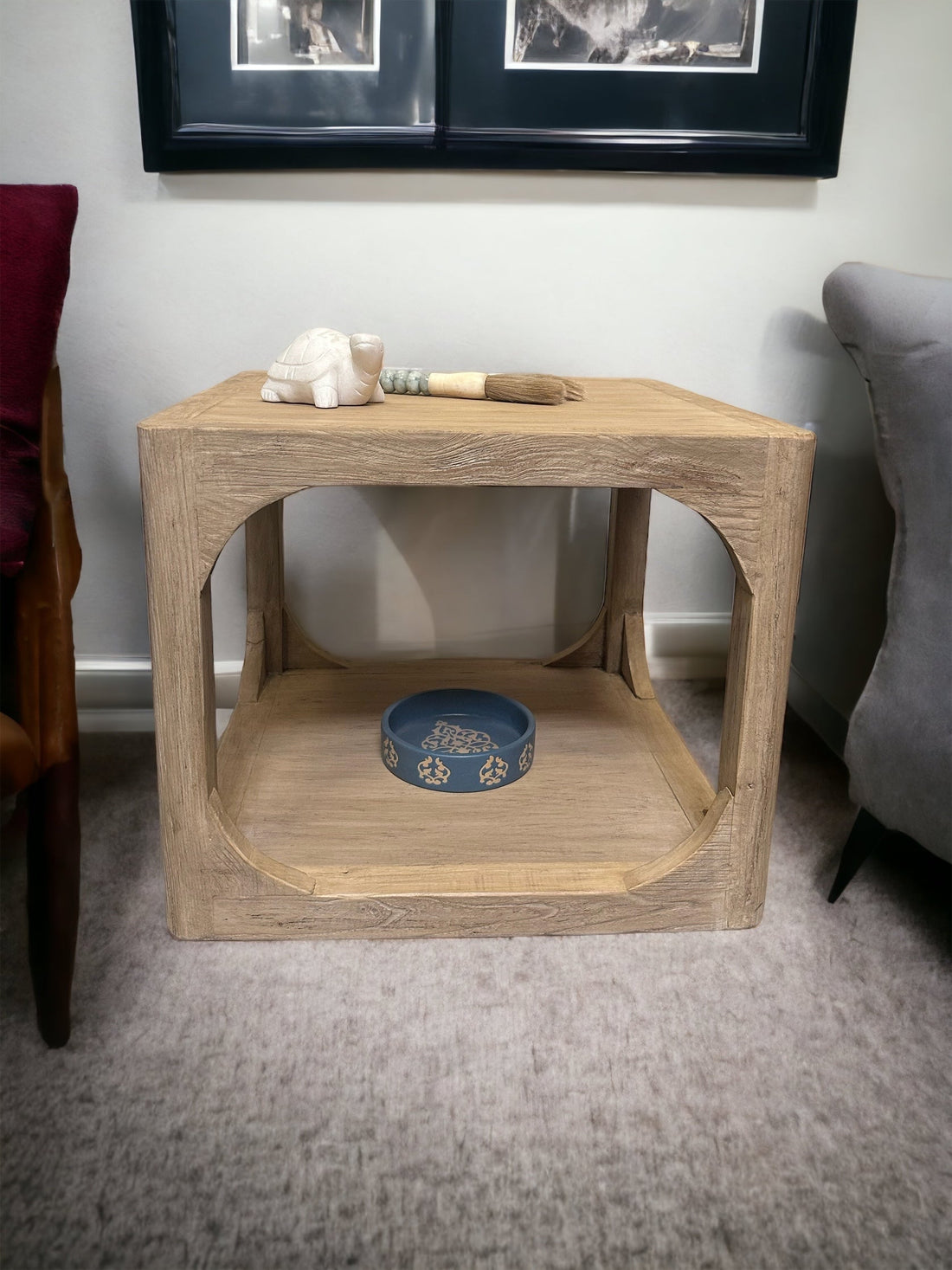 Ming arched side table Weathered white wash 24x24x20