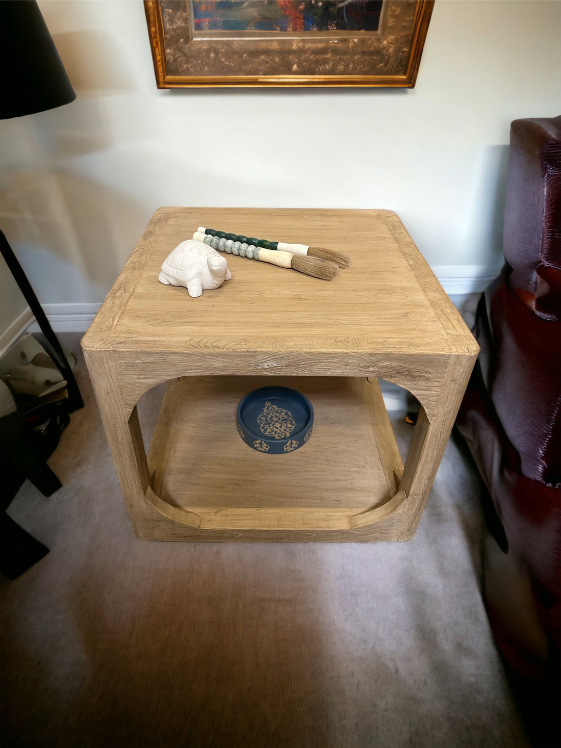 Ming arched side table Weathered white wash 24x24x20