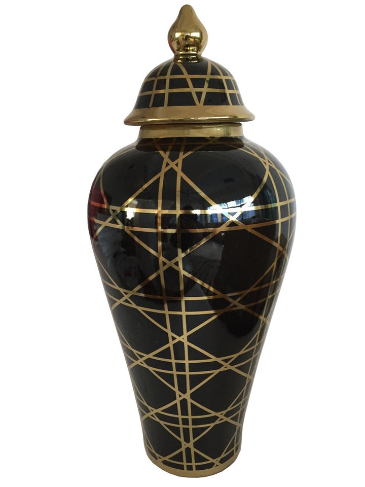 Black Ginger Jar with Gold Lines.