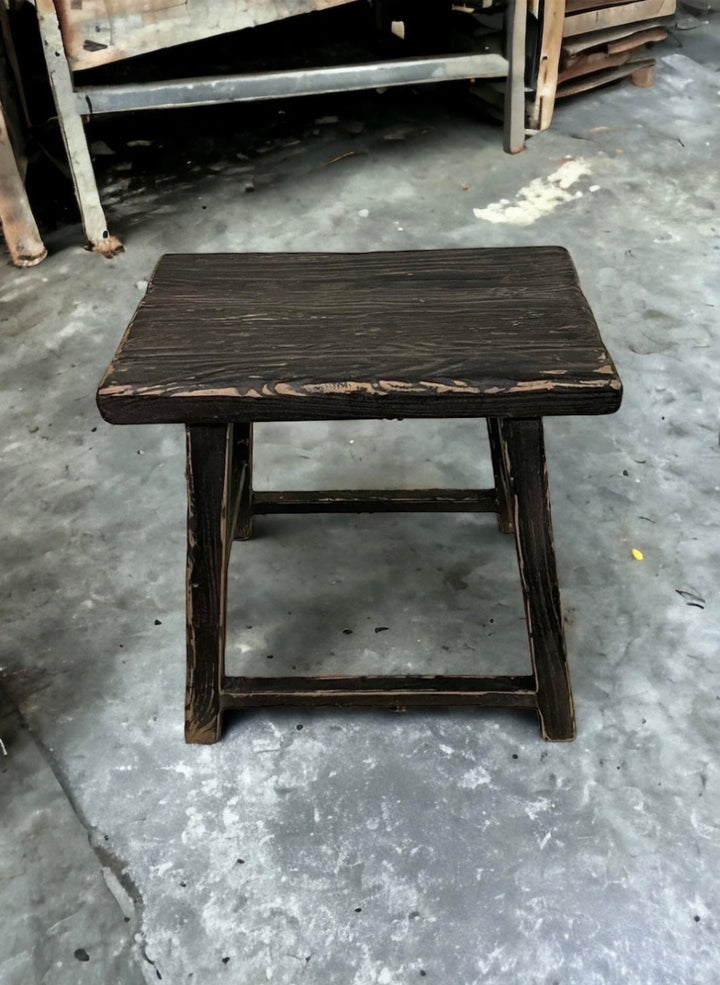 Black Antique Vintage Wooden Stool Rectangular Large (Size and Finish vary) Handmade