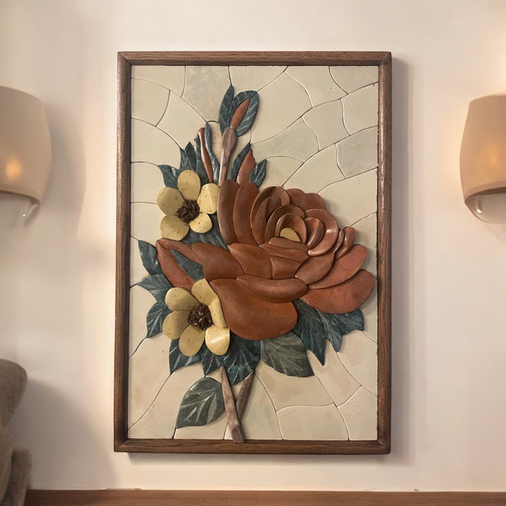 Brown Rose Marble Mosaic 3D Wall Art (Natural Stone) 26 X 19 inches/ Handmade/ Gift