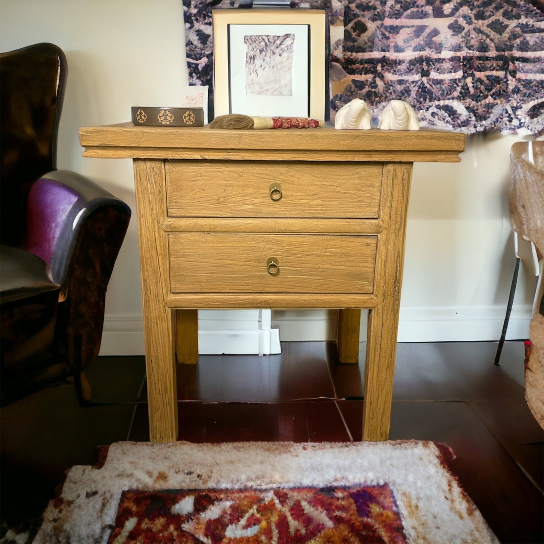 35" Vintage Handmade Two Drawers Console