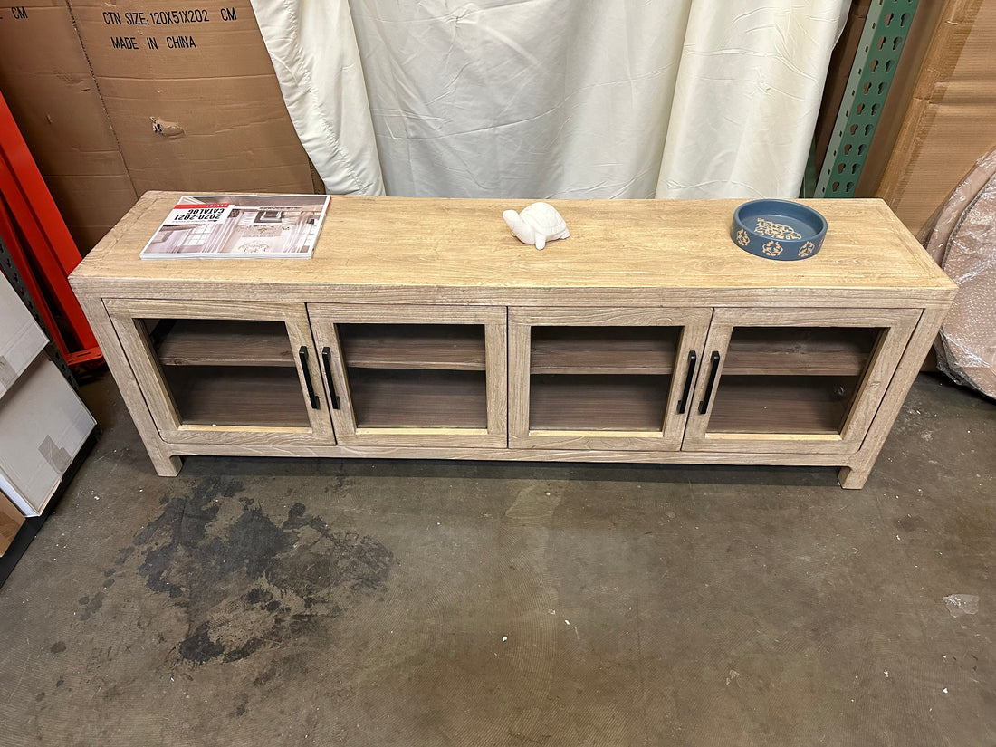 Handmade Glass Four Door Buffet Whitewash 71x18x24