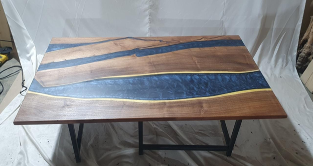 Epoxy Resin Acacia Wood Rectangular Coffee Table/Modern Table Dark Blue 54 X 34 X 19.5 inches Handmade