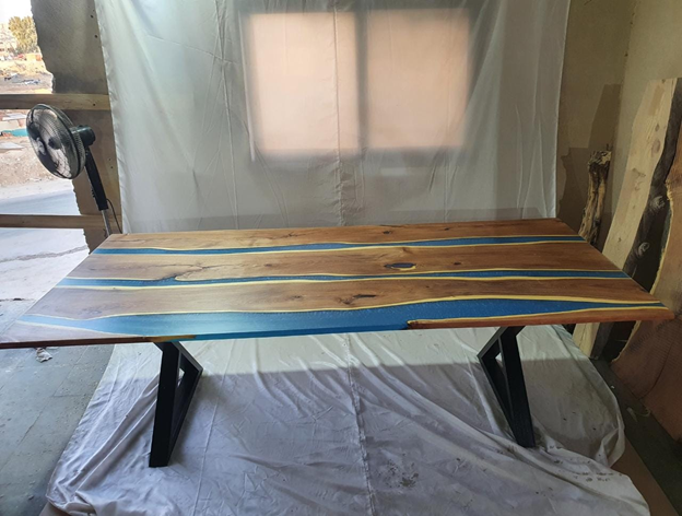 Epoxy Resin Acacia Wood Rectangular Dining Table/Modern Table Blue 94.4 X 43.3 X 31 inches Handmade