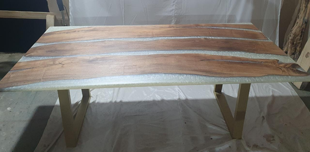 Epoxy Resin Walnut Wood Rectangular Dining Table/Modern Table Pearl White 84.3 X 41.2 X 31 inches Handmade