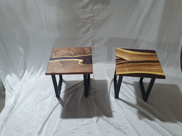 Set of 2 Epoxy Resin Acacia Wood Rectangular End Table/Side Table/Modern Table Burgundy 20 X 20 X 20 inches Handmade