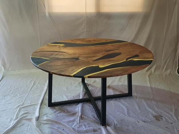 Epoxy Resin Acacia Wood Round Dining Table/Modern Table Dark Blue 48 X 48 X 31 inches Handmade