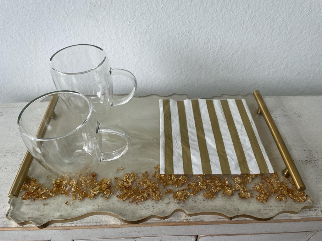 Rectangular Wavy Resin/Epoxy Serving Tray with Flakes Hand made