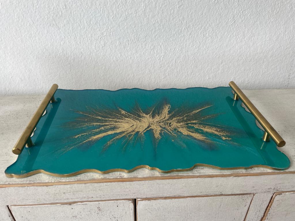 Rectangular Wavy Resin/Epoxy Serving Tray with Flakes Hand made