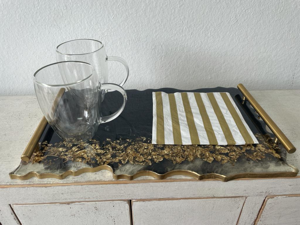 Rectangular Wavy Resin/Epoxy Serving Tray with Flakes Hand made