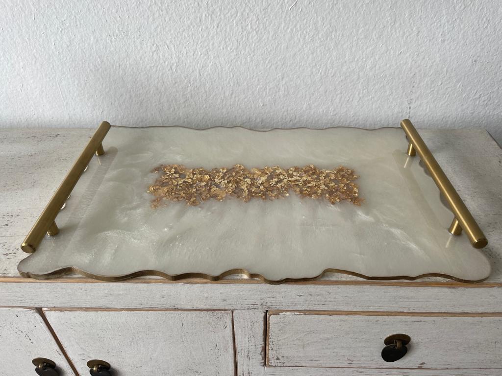 Rectangular Wavy Resin/Epoxy Serving Tray with Flakes Hand made