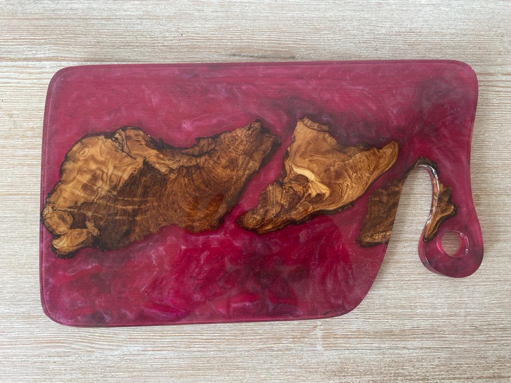 Island Resin Epoxy Wood Serving Board with Circle Handle Hand made