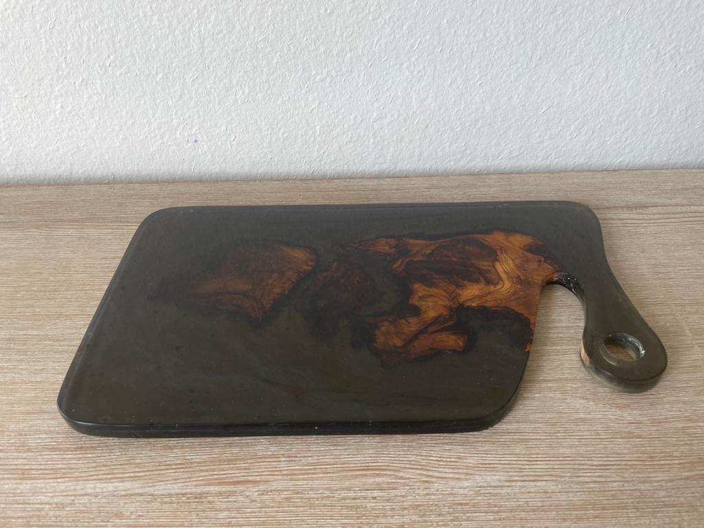 Island Resin Epoxy Wood Serving Board with Circle Handle Hand made