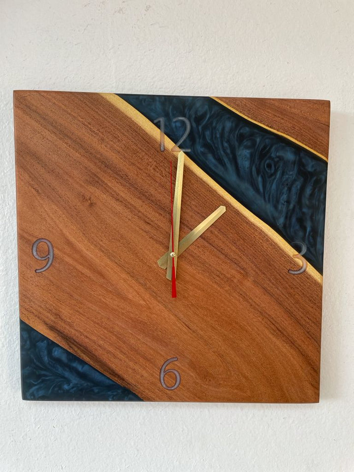 Square Epoxy Resin Walnut Wood Wall Clock 16 inches