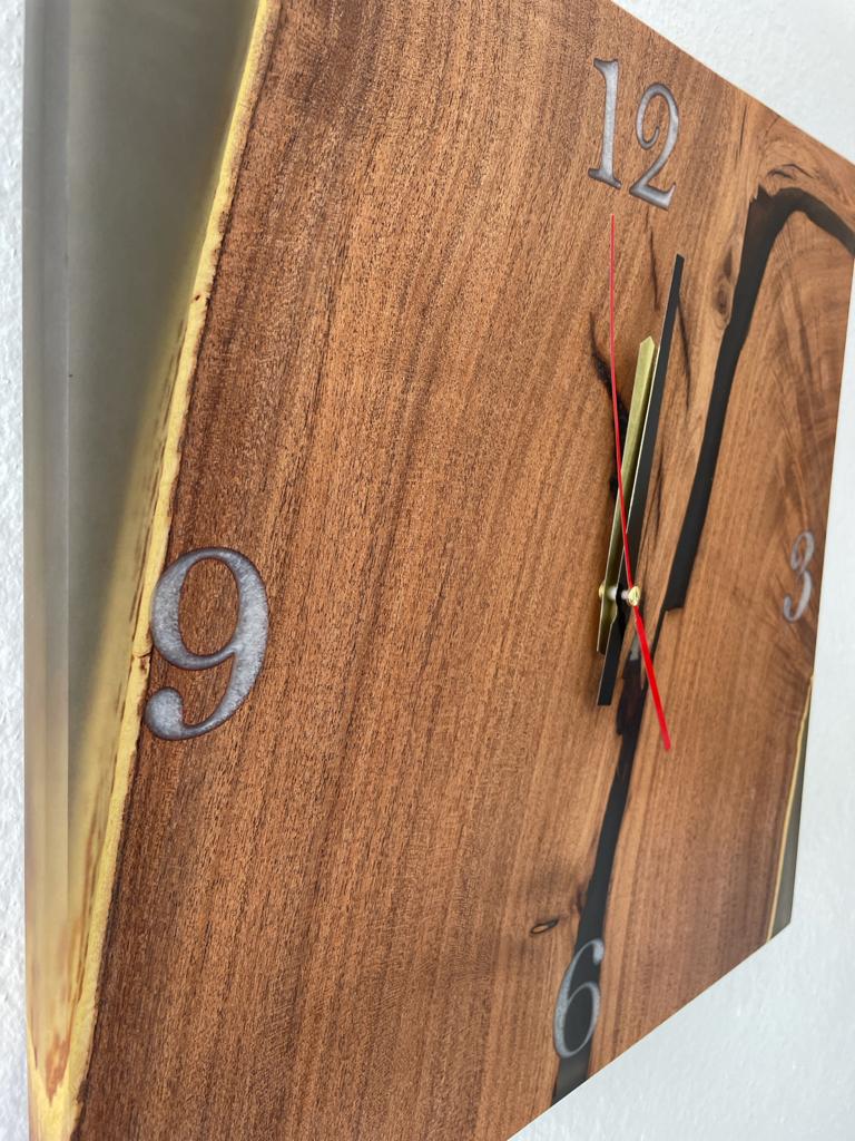 Square Epoxy Resin Walnut Wood Wall Clock 16 inches