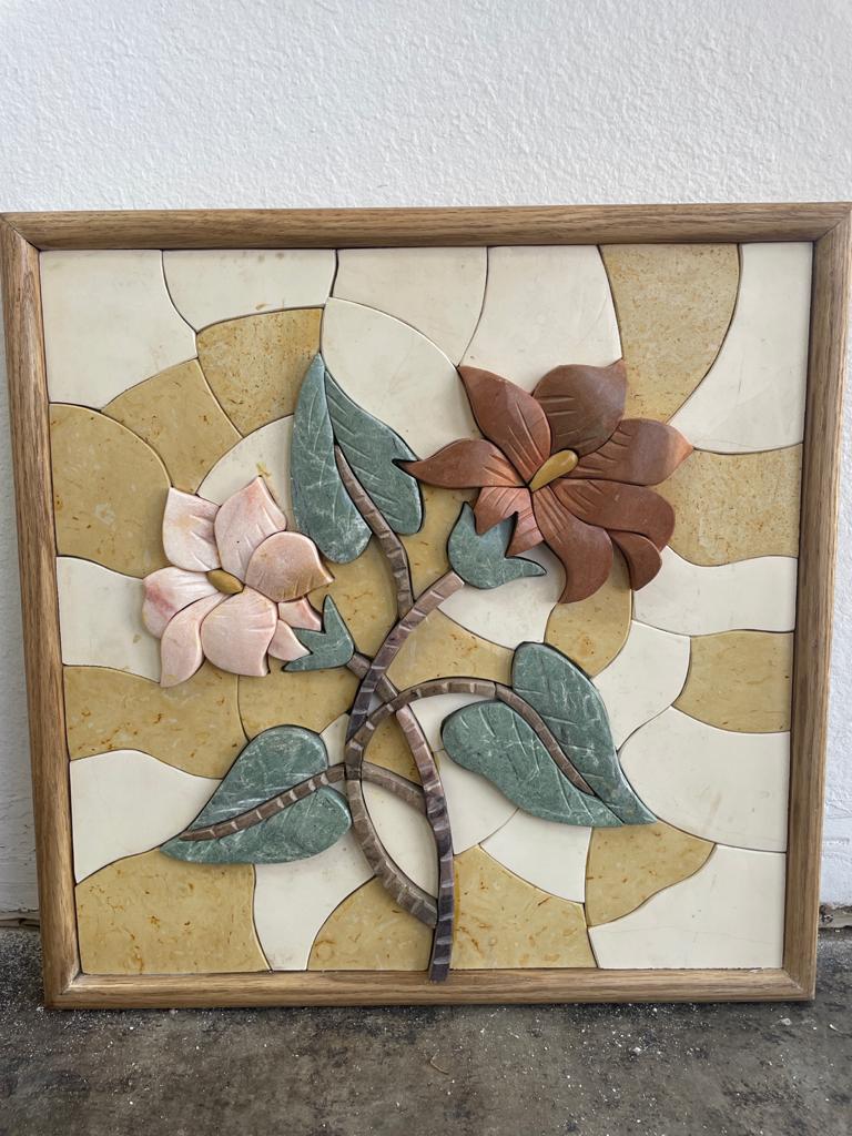 Two Flowers Brown and Pink 3D Wall Art Mosaic Marble (Natural Stone) Hand made