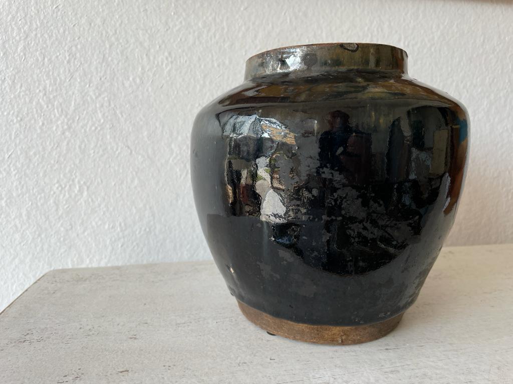 Vintage Oil Pot With Black Glazed