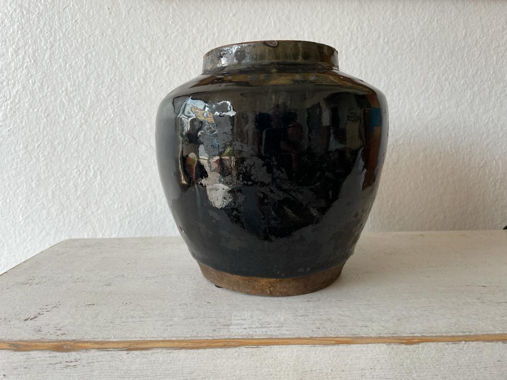 Vintage Oil Pot With Black Glazed