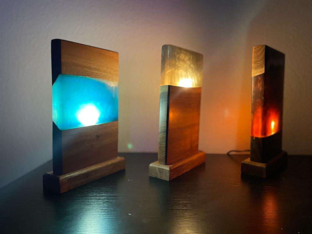 Epoxy Resin Walnut Wood Night Lamp/Table Lamp Hand made Epoxy Style Vary