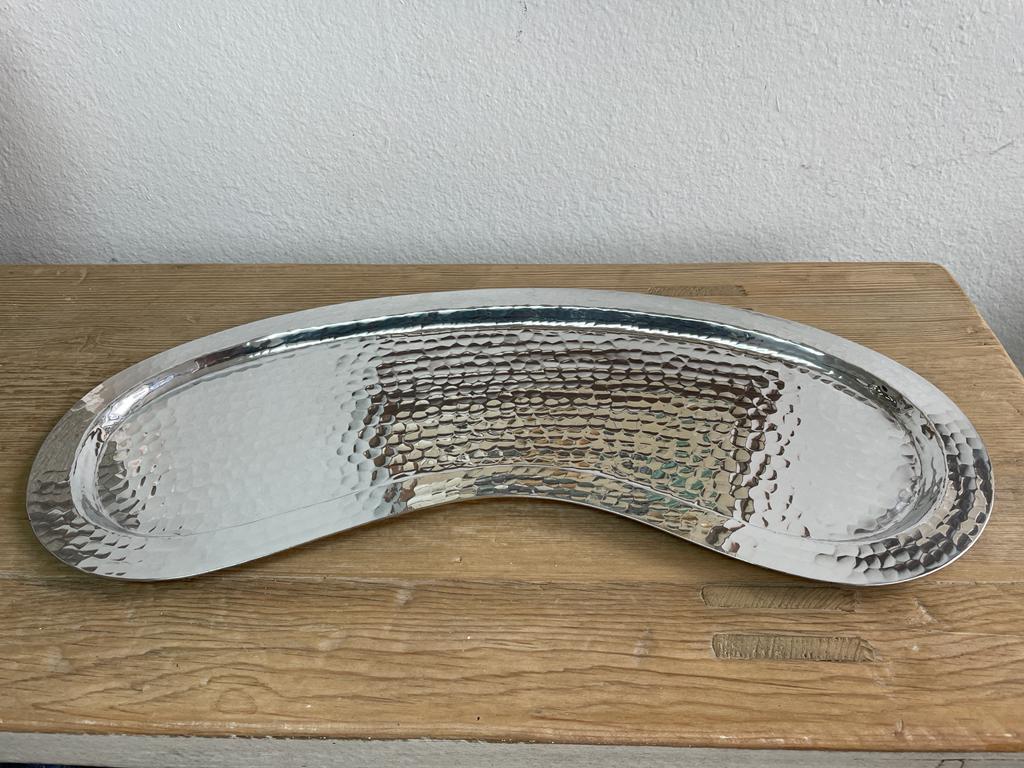 Hammered Aluminum Tray Peanut Look Edged Bottom Handmade 21.5X7.75X0.5 Inches