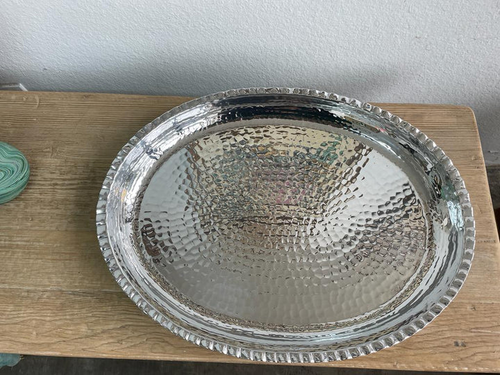 Oval Hammered Aluminum Tray Handmade 19X14.25X1.5 inches