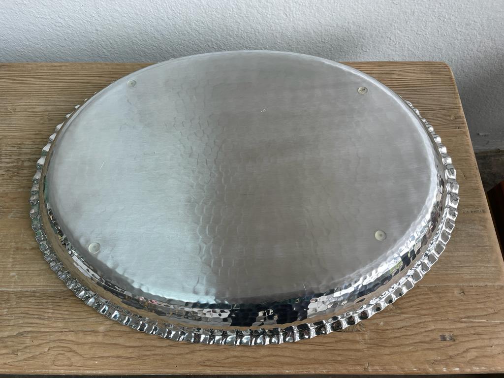 Oval Hammered Aluminum Tray Handmade 19X14.25X1.5 inches