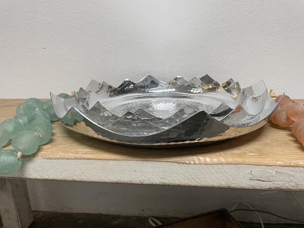 Hammered Aluminum Tray Crown Shape Handmade (Multiple Sizes & Base Shapes)