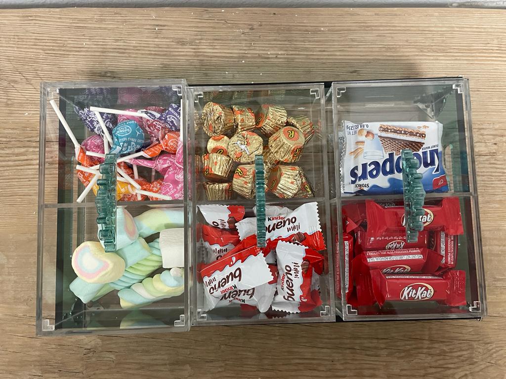 Acrylic Tray Condiments Organizer with Aluminum Legs Pyramid Design ( 6 Square Boxes ) Handmade Gift