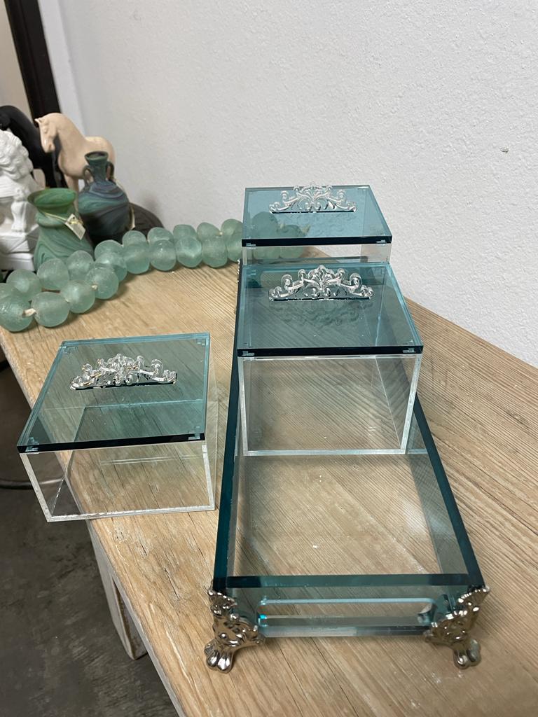 Acrylic Tray Condiments Organizer with Aluminum Legs Steps Design ( 3 Square Boxes ) Handmade Gift