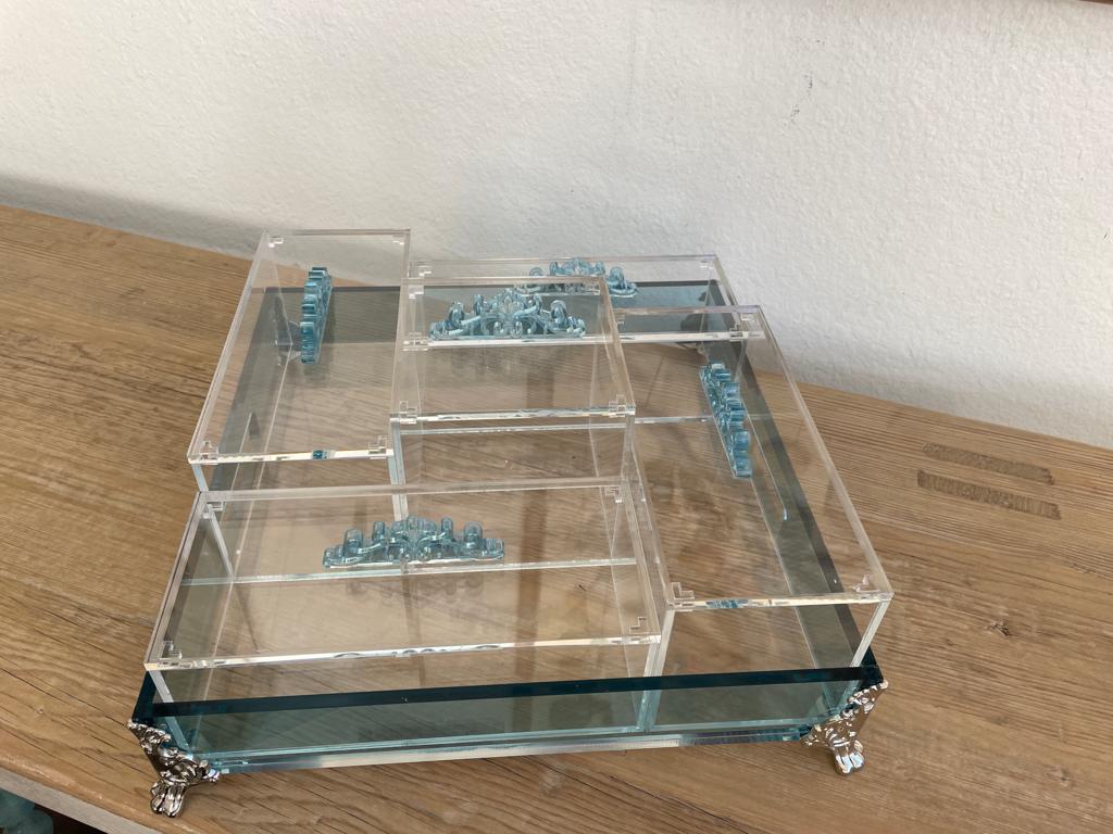 Acrylic Condiments Organizer Decorative Tray With Aluminum Legs 5 Containers Organizer (Multiple Colors) Handmade