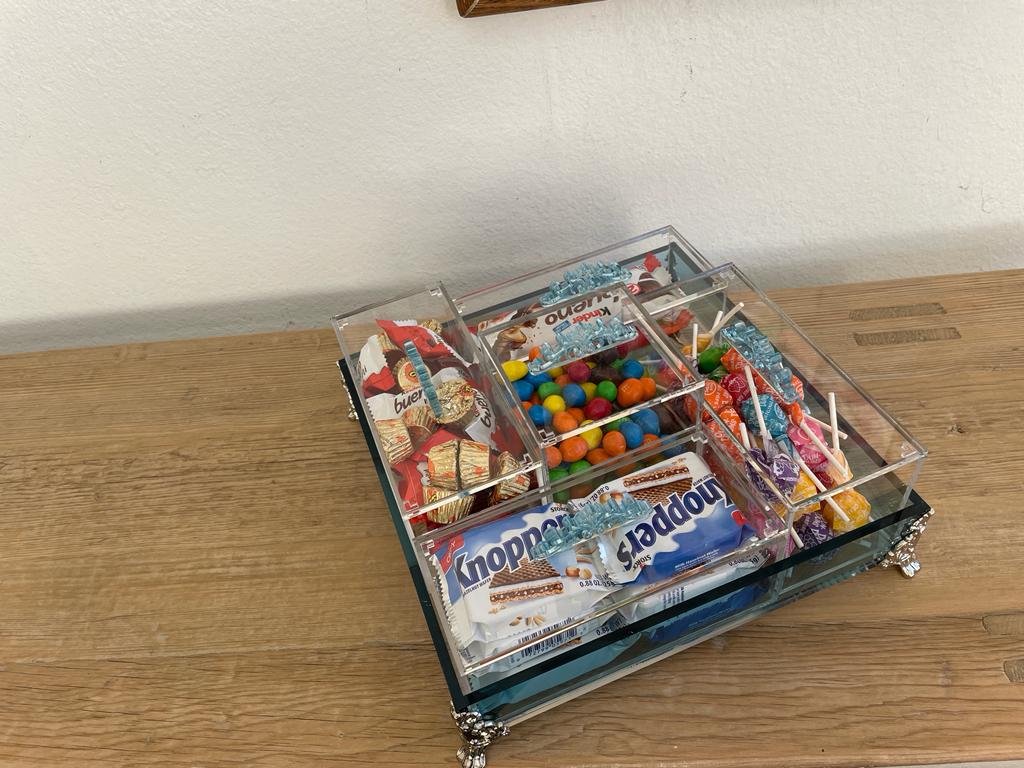 Acrylic Condiments Organizer Decorative Tray With Aluminum Legs 5 Containers Organizer (Multiple Colors) Handmade