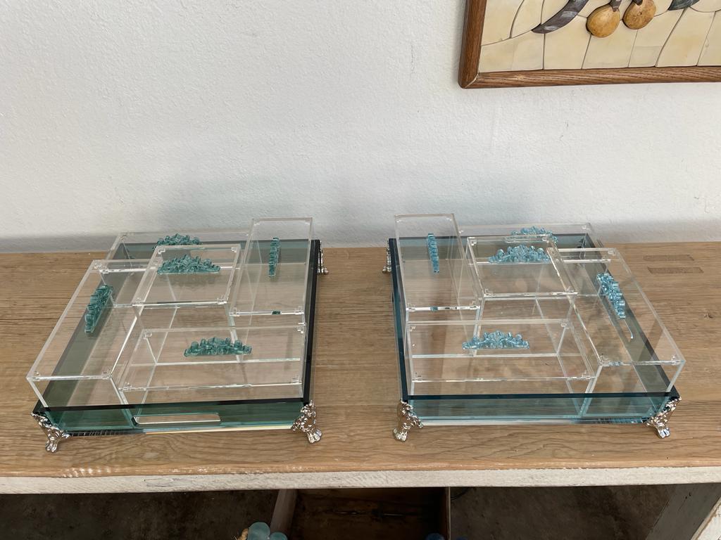 Acrylic Condiments Organizer Decorative Tray With Aluminum Legs 5 Containers Organizer (Multiple Colors) Handmade