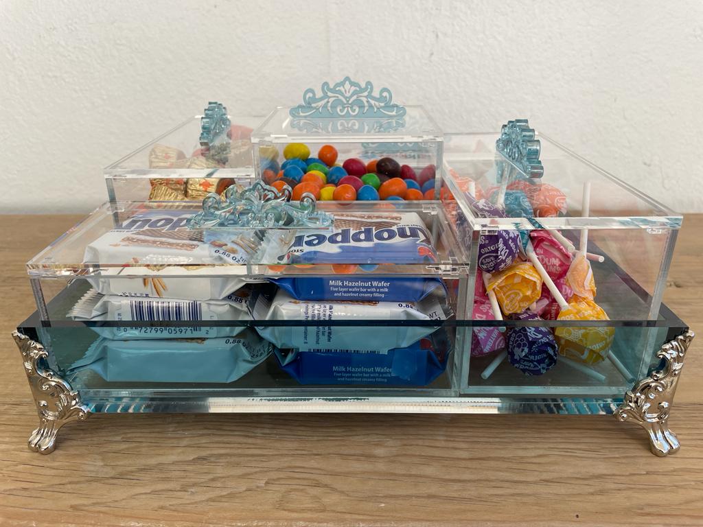 Acrylic Condiments Organizer Decorative Tray With Aluminum Legs 5 Containers Organizer (Multiple Colors) Handmade