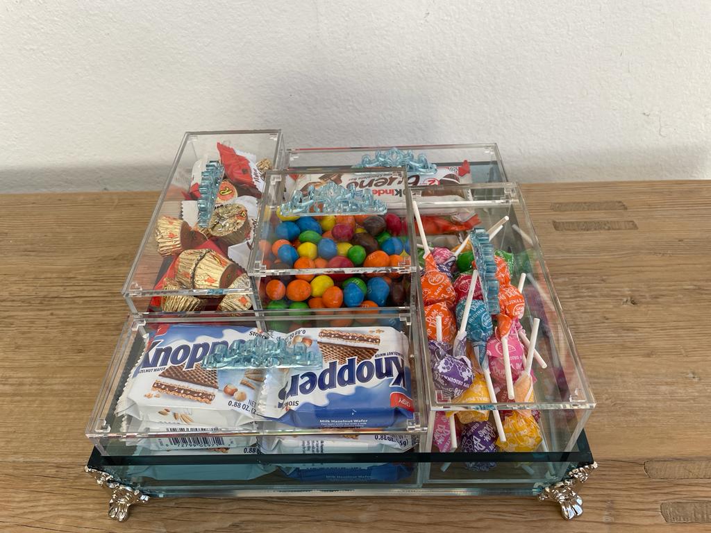 Acrylic Condiments Organizer Decorative Tray With Aluminum Legs 5 Containers Organizer (Multiple Colors) Handmade