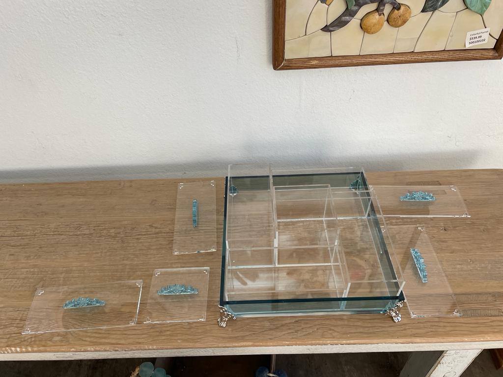 Acrylic Condiments Organizer Decorative Tray With Aluminum Legs 5 Containers Organizer (Multiple Colors) Handmade