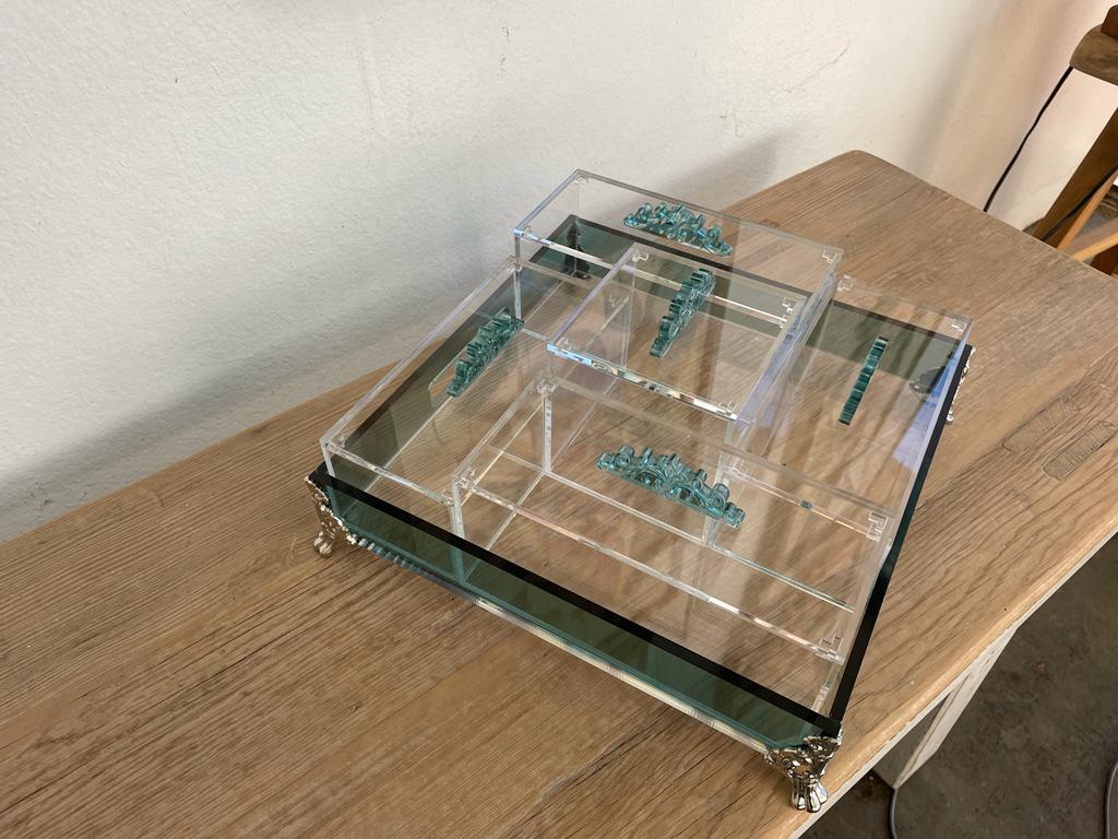 Acrylic Condiments Organizer Decorative Tray With Aluminum Legs 5 Containers Organizer (Multiple Colors) Handmade