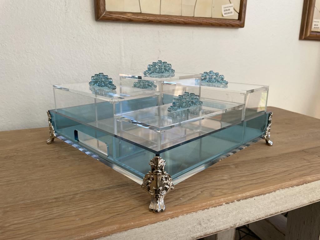 Acrylic Condiments Organizer Decorative Tray With Aluminum Legs 5 Containers Organizer (Multiple Colors) Handmade