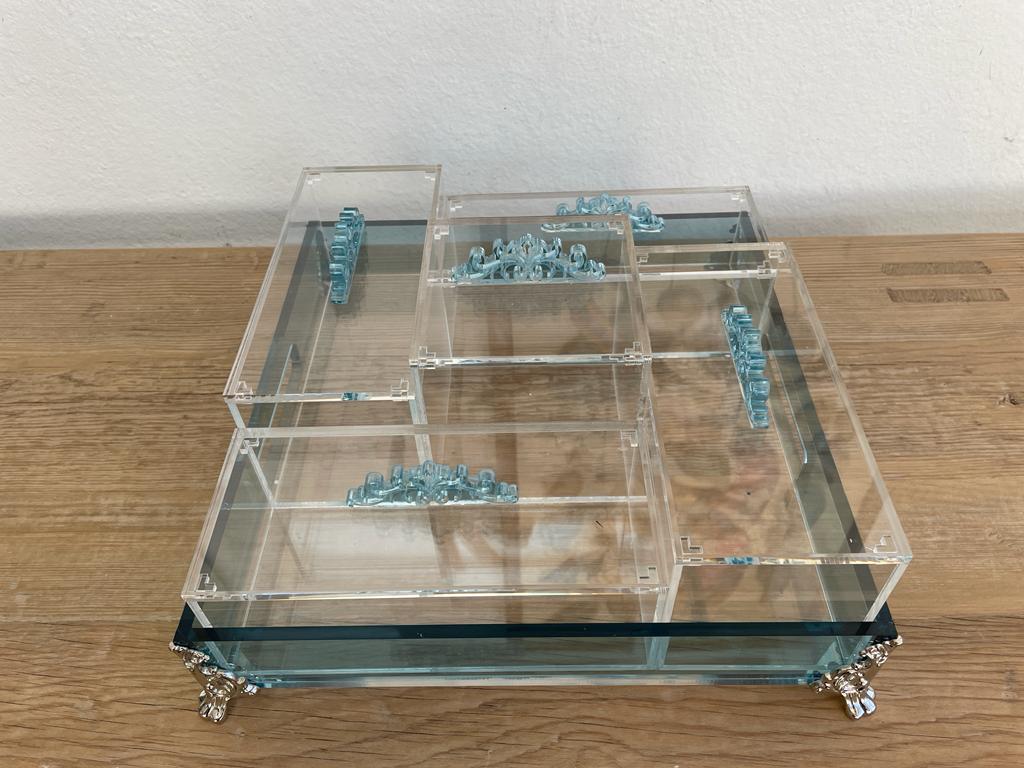 Acrylic Condiments Organizer Decorative Tray With Aluminum Legs 5 Containers Organizer (Multiple Colors) Handmade