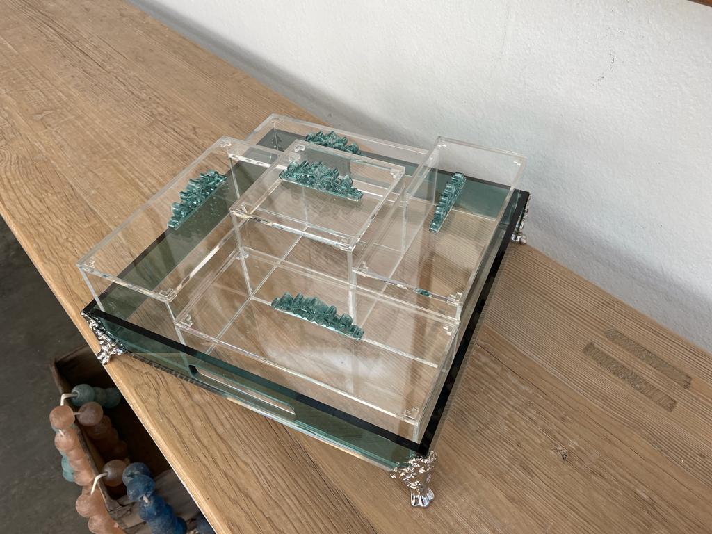 Acrylic Condiments Organizer Decorative Tray With Aluminum Legs 5 Containers Organizer (Multiple Colors) Handmade